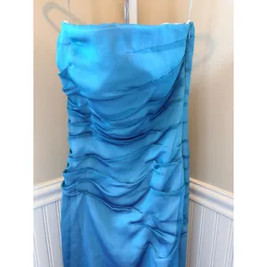 Kay Unger Blue Strapless Ruched Column Gown Side Slit Size 6 thumbnail 10