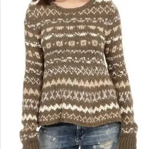 FREE PEOPLE Through the Storm Fair Isle Sweater Size S/P Small Medium Oversized thumbnail 1