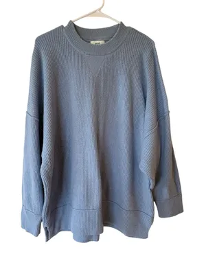 Aerie Ribbed Knit Oversized Pullover Sweater Blue Women's Size XL Boho Normcore thumbnail 1