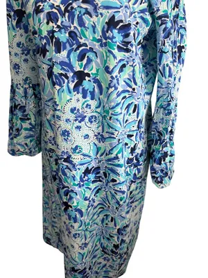 LILLY PULITZER Blue Floral 3/4 Sleeve Dress Size Medium thumbnail 3