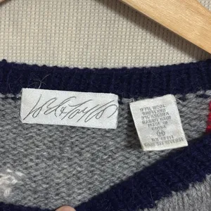 Lord & Taylor Shetland Wool Angora Sweater 80s Vtg Patchwork Farmhouse Twee M thumbnail 7
