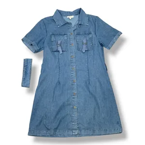 Indulge Chambray Button Up Belted‎ Short Sleeve Shirt Dress Denim Blue Large thumbnail 12