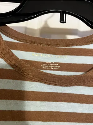 American Eagle Outfitters Brown and Light Blue Striped Short Sleeve Tee thumbnail 3