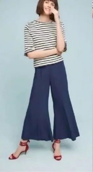 Anthropologie ✨Maeve Canna Culotte Wide Leg Crop Sz 8 Pants Dark Blue Rayon Side Zipper✨ thumbnail 1