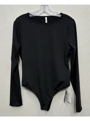 NWT Halara Round Neck Long Sleeve Bodysuit Size large Black Bodycon Stretch Fit thumbnail 7