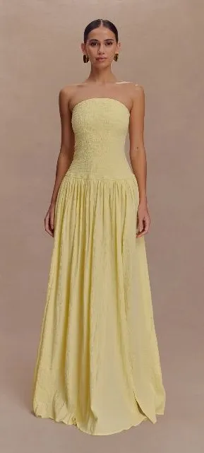 MESHKI maureenCotton Shirring Maxi Dress - Lemon, M thumbnail 1