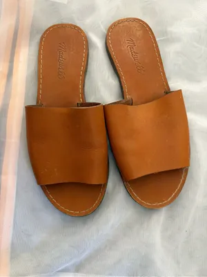 Madewell Leather Slide Sandals in Cognac Brown Size 6.5 thumbnail 2