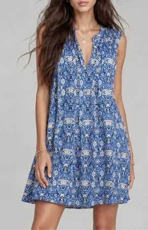 Roller Rabbit Blue Batik Sleeveless Pintuck Shift Dress S thumbnail 1
