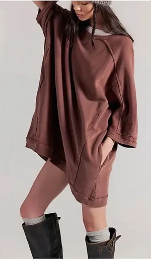 Free People We The People Mari Muscle Pullover Brown Large thumbnail 1