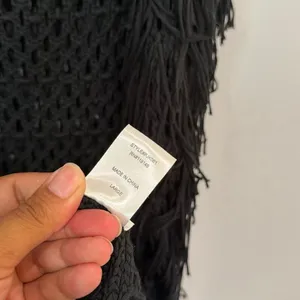 PPLA Flounder Fringe Vest Black Open Knit Crochet Sleeveless Boho Festival Large thumbnail 8