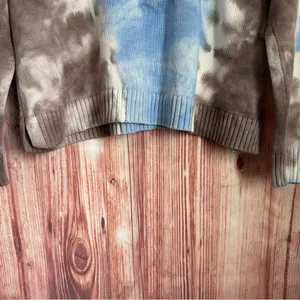 All Worthy By Hunter McGrady Blue & Mocha Brown Tie Dye Crewneck Knit Sweater L thumbnail 4