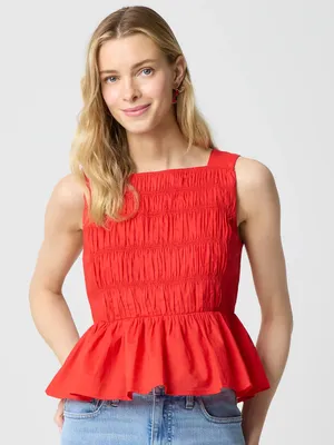 J Crew smocked peplum top in red new nwt thumbnail 1