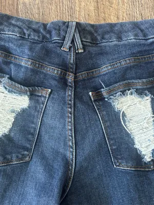 Good American High Rise Skinny Jeans 10 / 30 Dark Wash Stretch Denim Distressed thumbnail 5