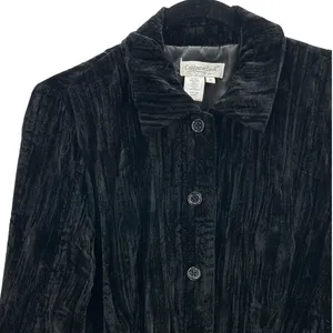 VTG Coldwater Creek Black Crushed Velvet Textured Whimsigoth Blazer Jacket Med‎ thumbnail 3