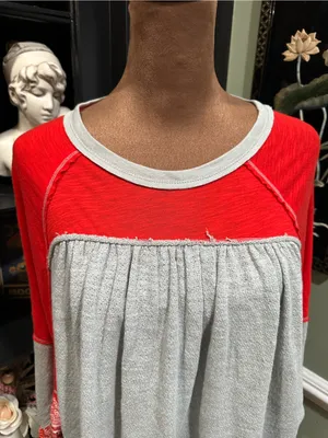 Free People We The Free “Friday Fever” Thermal Top in Red + Grey with Patterned thumbnail 9