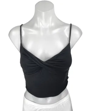 Aritzia Wilfred Black Sleeveless Cami Camisole Twist Front Crop Tank Top Size S thumbnail 1