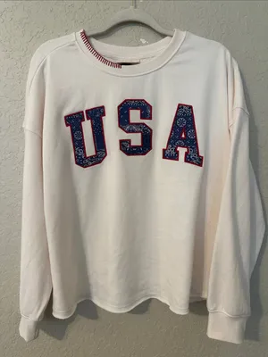 Universal Threads Cream Crewneck Sweatshirt with USA Appliqué NWT 4 thumbnail 4