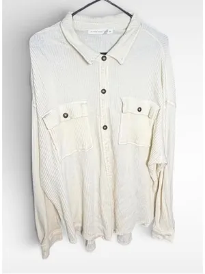 Women's Altar'd State White Waffle Knit Button Down Shirt Size M thumbnail 2