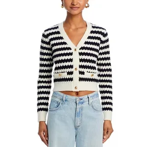 Anthropologie Line + Dot Laurel Cropped Knit Cardigan Size Small Black Striped thumbnail 3