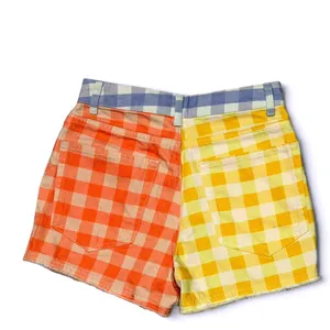 Farm Rio Anthropologie Gingham Colorblock Denim Shorts Yellow Orange Blue XS NWT thumbnail 2