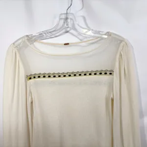 Free People Small Top Ivory Embroidered Bell Sleeve‎ Flared Boho Dramatic 696 thumbnail 7