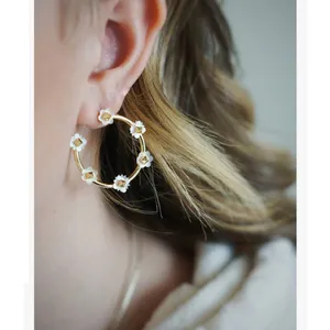 NWT! Kendra Scott Deliah Gold Open Frame Hoops in Iridescent White Mix thumbnail 3