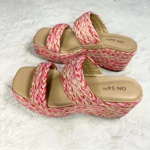 ON 34th Pink & Cream Norina Woven Platform Wedge Sandals Espadrilles Size 6 thumbnail 6