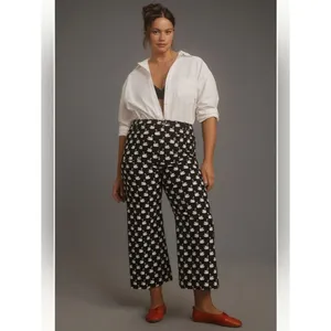 Anthropologie Maeve Colette High Rise Wide Leg Crop Pants in Magic Fabric thumbnail 5