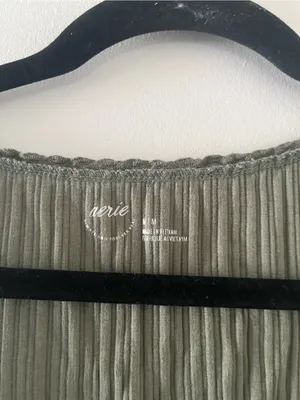 Aerie Olive Green Crinkle Ribbed Button Front Tank Top Medium Cottagecore Safari thumbnail 2