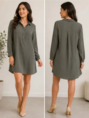 Forever 21 Olive Green Collared Mini Shirt Dress thumbnail 2