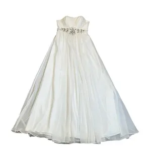 White Wedding Dress Beaded Empire Waist Flowy Evening Prom Size Small thumbnail 1