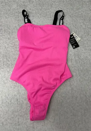 Puma‎ Womens Pink Ribbed One Piece Swimsuit Logo Straps Size M 1966-110947-SP25 thumbnail 1