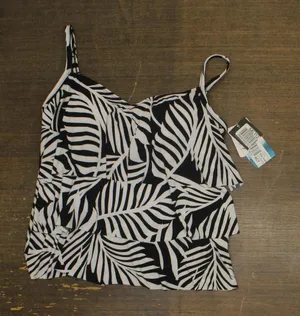 Swim Solutions V-Neck Tiered Tankini Swim Top Leafing Matter Black White 10 thumbnail 1