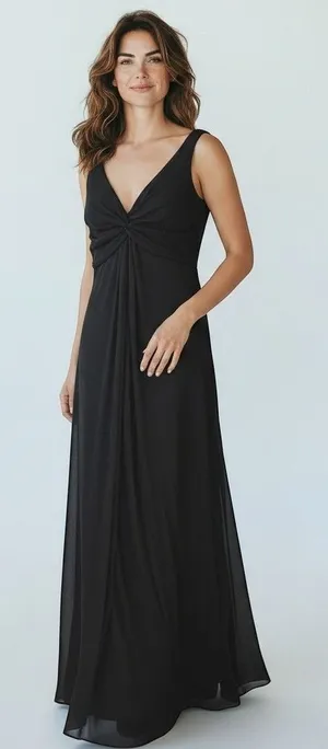 Alex Evenings Gown Women 10 Black Excellent Knot Front V-Neck Chiffon Maxi Dress thumbnail 1