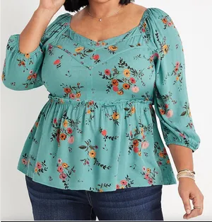 Maurices Teal Floral Babydoll Top thumbnail 1