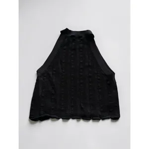 Wilfred Aritzia Black Knit Halter‎ Top Pointelle Bobble Scalloped Hem Small thumbnail 2