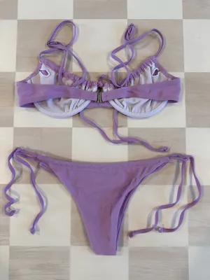 lavender purple ruched balconette bikini set Size XS thumbnail 3