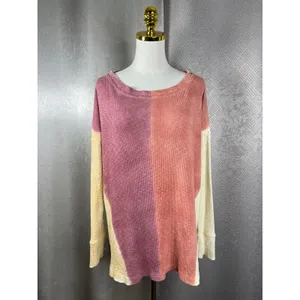 We The Free Free People Colorblock Thermal Waffle Knit Top Plum Coral Small thumbnail 5