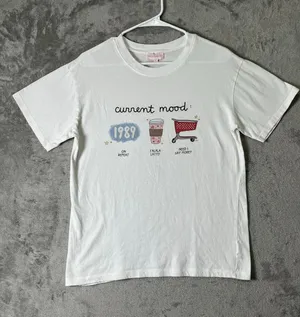 Callie Danielle Current Mood Graphic Tee White Organic Cotton Retro Y2K Size S thumbnail 1