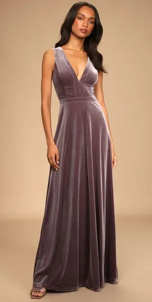 NWT Lulus Beautiful Night Dusty Purple Velvet Sleeveless Maxi Dress SIze Small thumbnail 1