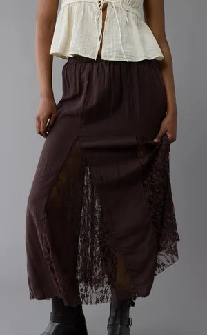 american eagle brown high waisted lace detail maxi skirt thumbnail 1
