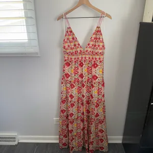 Alice + Olivia 10 Karolina Maxi Dress Braided Strap Tiered Ruffle Ikat Print‎ thumbnail 3