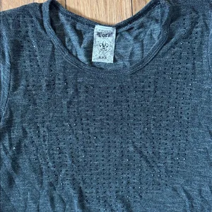 vocal USA charcoal gray knit black short sleeve tunic lace studded bling large thumbnail 3