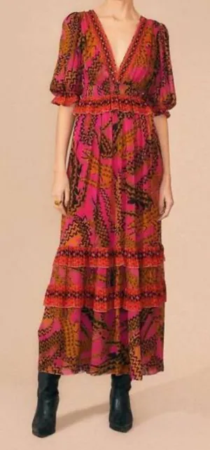 Farm Rio Croco Short Sleeve Maxi Dress Printed Vacation Summer New Tags Large thumbnail 1