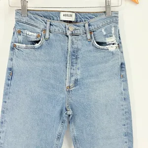 AGOLDE Nico High Rise Straight Leg Jeans Light‎ Wash Distressed Raw Hem Size 25 thumbnail 6