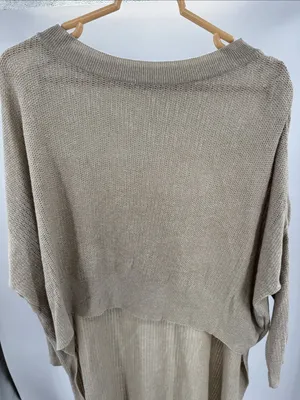 Pull&Bear oversized fine-knit sweater dramatic high-low asymmetrical hem linen S thumbnail 5