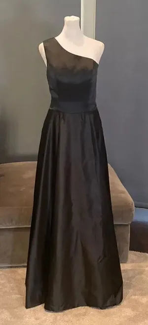 Women’s Black One Shoulder Satin Full Length Prom Party Dress Corset Back Size 2 thumbnail 1
