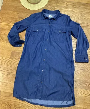 Old Navy Cotton Button Up Dark Chambray Denim Dress Size Medium thumbnail 1