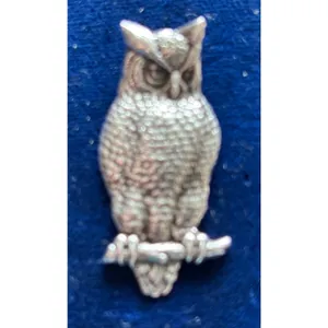 Vintage Sterling Silver Perched Owl Pendant Slide 1.5"x 1" Wisdom Luck thumbnail 2