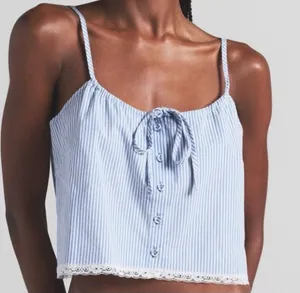 SKIMS NWT Crop Poplin Sleep Camisole In‎ Cadet Stripe Blue Size XL MSRP $44 thumbnail 1